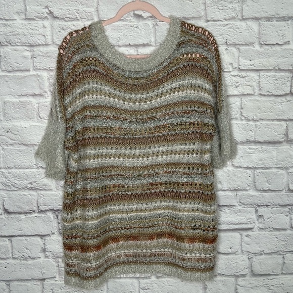 Alberto Makali Soft And Fuzzy Wool Blend Open Knit Metallic Striped Sweater - Picture 3 of 9